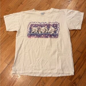 VTG White Cat Purple Graphic Tee White Cat Print Adult Large T-Shirt